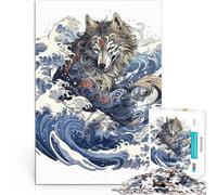 Adult Jigsaw Puzzles 1000 Pieces Wolf Great Wave Japan Denksportaufgabe für Jedes Stück ist einzigartig Anspruchsvolles Familienspiel52x38cm