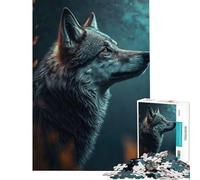 Adult Jigsaw Puzzles 1000 Pieces Wolf Looks Up at The Moon Impossible Game Brain Intelligence Challenge Addictive Toys Gifts Birthday For Family Fun (Size 38x52cm)