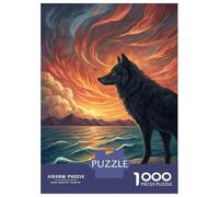 Adult Jigsaw Puzzles 1000 Pieces Wolf Overlooking A Dramatic Sunset over The Ocean Jigsaws for Adults Toy Wall Decor Home Decoration Educational Challenge 38x26cm/1000pcs
