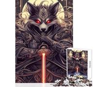 Adult Jigsaw Puzzles 1000 Pieces Wolf Samurai with Red Lightsaber Relaxing Games Staycation Kill Time Home Decoration Toys Deal As Gifts for The Whole Family (38x52cm)