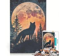 Adult Jigsaw Puzzles 1000 Pieces Wolf Under Full Moon Toy Wall Decor Fun Activities at Home Improving Love between Couples 38x26cm