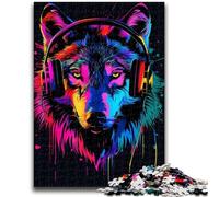 Adult Jigsaw Puzzles 1000 Pieces Wolf with Headphones Puzzles,Challenging Family Activity Games DIY Toy for Home Wall Decor Gifts (75x50cm)