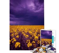Adult Jigsaw Puzzles 1000 Pieces Yellow Flowers Field Under Stormy Sky Fun at Home Activities, Tough Challenge Brain Teaser Game Suitable for People Aged 14 And Above (50x75cm)