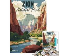 Adult Jigsaw Puzzles 1000 Pieces Zion National Park Poster Fun at Home Activities, Tough Challenge Brain Teaser Game Suitable for People Aged 14 And Above (50x75cm)