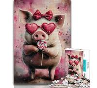 Adult Jigsaw Puzzles 1000 Pink Pig Teenager Puzzles,Stress Reliever Difficult Challenge Suitable for Desktop Decoration (size 38x26cm)
