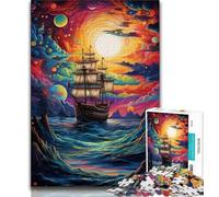 Adult Jigsaw Puzzles 1000 Pirate Ship in The Universe Teenager Puzzles,Game Toys Every Piece Is Unique - Challenging Family Fun Game (size 75x50cm)