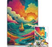 Adult Jigsaw Puzzles 1000 Psychedelic Boat 1000 Piece Puzzle,for Educational Game Challenge Toy Birthday Present, Gifts, Wall Art 75x50cm