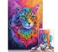 Adult Jigsaw Puzzles 1000 Psychedelic Cat 1000 Pieces for Adults,Family Activity Fun at Home Activities, Birthday Present,Travel Gifts 38x26cm