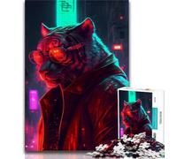 Adult Jigsaw Puzzles 1000 Punk Tiger 1000 Piece Jigsaw,Challenging Game Gifts for Is Ideal As A Gift for The Whole Family (size 75x50cm)