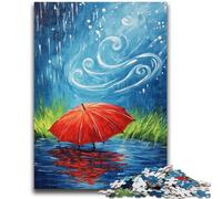 Adult Jigsaw Puzzles 1000 Red Umbrella on A Rainy Day Family Fun for Is Ideal As A Gift for The Whole Family for And Age 14 Years Up 26x38cm
