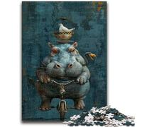Adult Jigsaw Puzzles 1000 Rhino on A Bicycle 1000 Pieces for Adults,Family Activity Fun at Home Activities, Birthday Present,Travel Gifts (38x26cm)