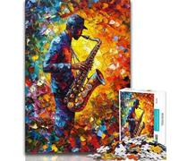 Adult Jigsaw Puzzles 1000 Saxophone Oil Painting Teenager Puzzles,Stress Reliever Difficult Challenge Suitable for Desktop Decoration (size 75x50cm)