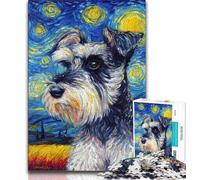 Adult Jigsaw Puzzles 1000 Schnauzer Dog Under The Night Sky Teenager Puzzles,Stress Reliever Difficult Challenge Suitable for Desktop Decoration (size 75x50cm)