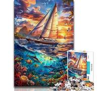 Adult Jigsaw Puzzles 1000 Ship Sailing on The Ocean,Help The Brain Exercise Addictive Toys to Cultivate Patience Perfect Decoration (75x50cm)