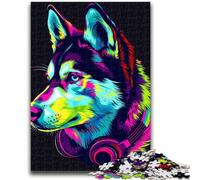 Adult Jigsaw Puzzles 1000 Siberian Husky with Headphones 1000 Pieces for Teenagers,Learning Educational Toys Family Games Unique Birthday And Gifts (26x38cm)