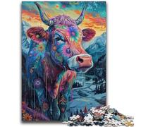 Adult Jigsaw Puzzles 1000 Sigpsychedelic Cow in The Mountains Challenging To Complete But Fun And Humorous Unique Birthday And Gifts 38x26cm