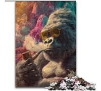 Adult Jigsaw Puzzles 1000 Smoking Chimpanzee, Elephant Toy Intellectual Game Birthday Present, Gifts, Wall Art for Ages 14+ (Size 50x75cm)