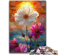 Adult Jigsaw Puzzles 1000 Stained Glass Flowers 1000 Piece Puzzle,for Educational Game Challenge Toy Birthday Present, Gifts, Wall Art (38x26cm)