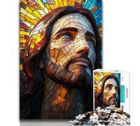 Adult Jigsaw Puzzles 1000 Stained Glass Jesus 1000 Piece Puzzle,Vibrant And Unique Design Relaxing & Challenging Puzzle Experience (size 38x26cm)