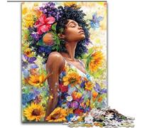 Adult Jigsaw Puzzles 1000 Sunflower African Woman, for Ages 14 And over Each Piece Is Unique - Fun And Challenging Game for The Whole Family Good Gift (size 50x75cm)