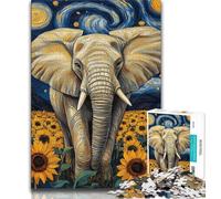 Adult Jigsaw Puzzles 1000 Sunflower Elephant Teenager Puzzles,Stress Reliever Difficult Challenge Suitable for Desktop Decoration (size 38x26cm)