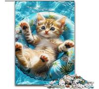 Adult Jigsaw Puzzles 1000 Swimming Cat, Brain Teaser For Wall Decoration Unique Birthday And Xmas Gifts for for Age 14 (Size 26x38cm)