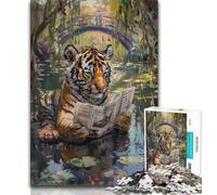 Adult Jigsaw Puzzles 1000 Tiger Reading Newspaper Teenager Puzzles,learning Educational Is Ideal As A Gift for The Whole Family 26x38cm