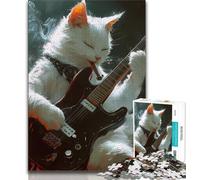 Adult Jigsaw Puzzles 1000 White Cat Playing Guitar Teenager Puzzles,Game Toys Every Piece Is Unique - Challenging Family Fun Game (size 75x50cm)