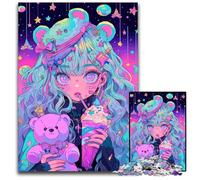Adult Jigsaw Puzzles 1000Pieces Kawaii Anime Girl with Teddy Bear Difficult Puzzles for Adults Family Interactive Game Craft Gift with Colorful Artwork 1000 PCS(38x26cm)