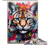 Adult Jigsaw Puzzles 1000Pieces Lynx Graffiti Jigsaw Puzzles Challenging DIY Brain Teaser, Interactive Family Game (Size 50x75 cm)