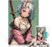 Adult Jigsaw Puzzles 2000 Pieces Anime Girl with Horns and Katana Hands-on-Spiel Verbessern Sie das Gedächtnis70x100cm