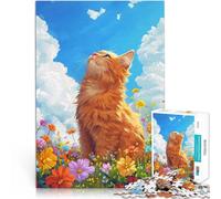 Adult Jigsaw Puzzles 2000 Pieces Orange Cat in Flower Field Made of cardboard for and from 14 years and over Parent-child interaction Interesting Stress Reduction Gifts。size:70x100cm/27.5x39.3inch
