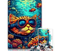 Adult Jigsaw Puzzles 2000 Pieces Undersea Diver Cat,Help The Brain Exercise Addictive Toys to Cultivate Patience Perfect Decoration 70x100cm