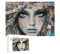 Adult Jigsaw Puzzles 300 PCS Abstract Collage Portrait with Blue Eyes Jigsaw for Adults Relax Games Presents for Women Birthday Present, Gifts, 300 PCS