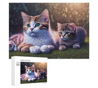 Adult Jigsaw Puzzles 300 PCS Adorable Kitten Family on Grass Puzzle for Adults Brain Teaser Game Wall Decoration Birthday Present, Gifts, 300 PCS
