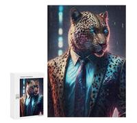 Adult Jigsaw Puzzles 300 PCS Boss Leopard In Suit Jigsaw for Adults Relaxing Games Birthday Present Great Gift for Gaming 300 PCS