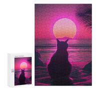 Adult Jigsaw Puzzles 300 PCS Cat Animal Retro Sunset Teenagers Puzzles Toy Wall Decor Pattern Assembly Gifts for Friends And Family 300 PCS
