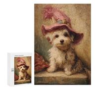 Adult Jigsaw Puzzles 300 PCS Charming Dog in Pink Hat Jigsaw Puzzles for Adults Stress Reliever Challenging To Complete Brainteaser Family Games 300 PCS