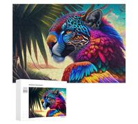 Adult Jigsaw Puzzles 300 PCS Colorful Amazonian Jaguar with Feathers Puzzles for Adults Hands-on Game Enhance Memory Gifts for Friends And Family 300 PCS
