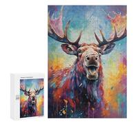 Adult Jigsaw Puzzles 300 PCS Colorful Moose Painting Puzzles for Adults Hands-on Game Enhance Memory Gifts for Friends And Family 300 PCS