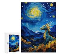 Adult Jigsaw Puzzles 300 PCS Dragon Under Starry Night Jigsaw for Adults Relaxing Games Birthday Present Great Gift for Gaming 300 PCS
