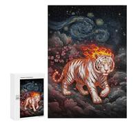 Adult Jigsaw Puzzles 300 PCS Fiery Tiger Under Starry Night Jigsaw for Adults Relaxing Games A Work of Art Birthday Present, Gifts, 300 PCS