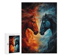 Adult Jigsaw Puzzles 300 PCS Fire Vs. Ice Horse Artwork Jigsaw Puzzles for Adults Stress Reliever Challenging To Complete Brainteaser Family Games 300 PCS
