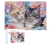 Adult Jigsaw Puzzles 300 PCS Fluffy Cats in Pastel Flowers Jigsaw for Adults Relax Games Presents for Women Birthday Present, Gifts, 300 PCS