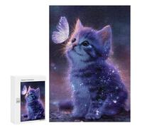 Adult Jigsaw Puzzles 300 PCS Galaxy Kitten with Butterfly Jigsaw Puzzles for Adults Stress Reliever Challenging To Complete Brainteaser Family Games 300 PCS