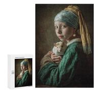Adult Jigsaw Puzzles 300 PCS Girl with Pearl Earring Holding Hamster Jigsaw Puzzles for Adults Stress Reliever Challenging To Complete Brainteaser Family Games 300 PCS