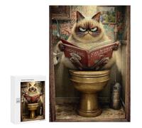 Adult Jigsaw Puzzles 300 PCS Grumpy Cat Reading Book on Toilet-1 Jigsaw Puzzles for Adults Stress Reliever Challenging To Complete Brainteaser Family Games 300 PCS