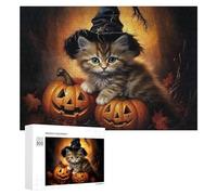 Adult Jigsaw Puzzles 300 PCS Halloween Kitten with Pumpkins Puzzles for Adults Hands-on Game Enhance Memory Gifts for Friends And Family 300 PCS