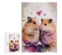 Adult Jigsaw Puzzles 300 PCS Hamster Couple Watercolor Teenagers Puzzles Toy Wall Decor Pattern Assembly Gifts for Friends And Family 300 PCS