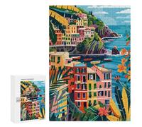 Adult Jigsaw Puzzles 300 PCS Italy Cinque Terre Minimalist Illustration Jigsaw for Adults Relaxing Games A Work of Art Birthday Present, Gifts, 300 PCS